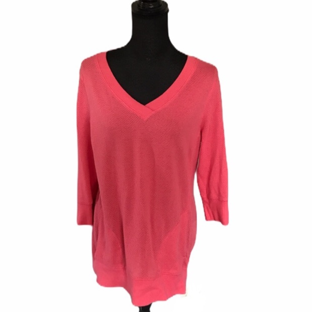 Exertek Pink peach 3/4 sleeve mesh V-neck top petite XL